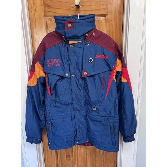 VTG Spyder Ski Coat Jacket Blue Red SM Snowboard Heavy Zip Lining Hood Gorpcore - Picture 6 of 15